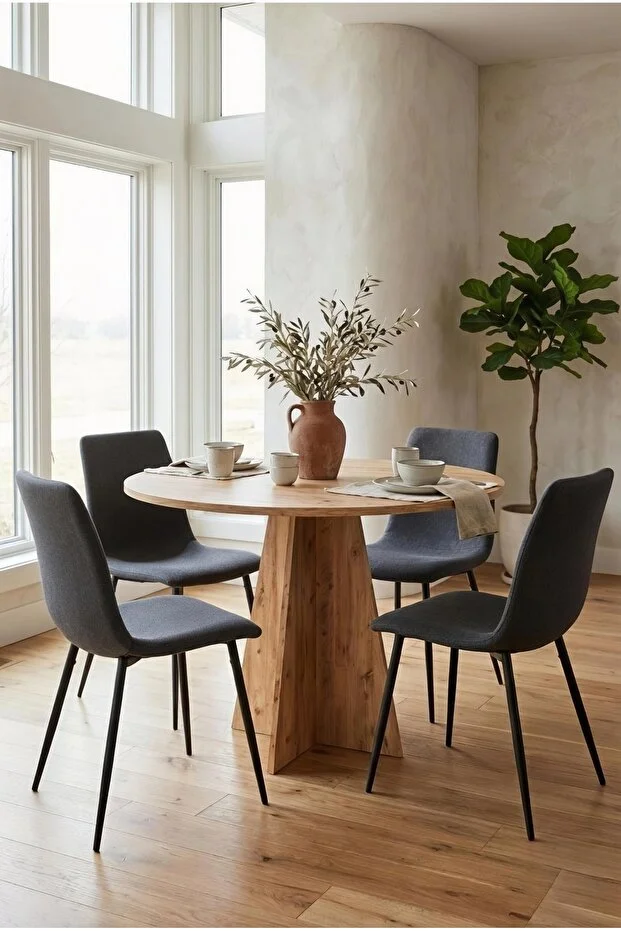 Modern Yuvarlak 100cm Yemek Masası-mutfak Masası Atlantik Çam (SANDALYELER TEMSİLİDİR)